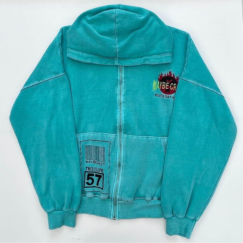 Maybe Crazy Clothing Full Zip Fully Embroidered Hoodie Adult One Size Oversized
